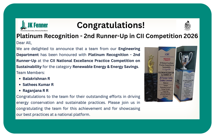 Platinum Recognition 2nd Runner-Up in CII Competition 2026 for Renewable Energy & Energy Savings