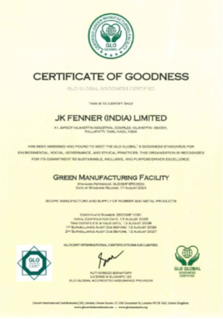 JK Fenner green certification certificate